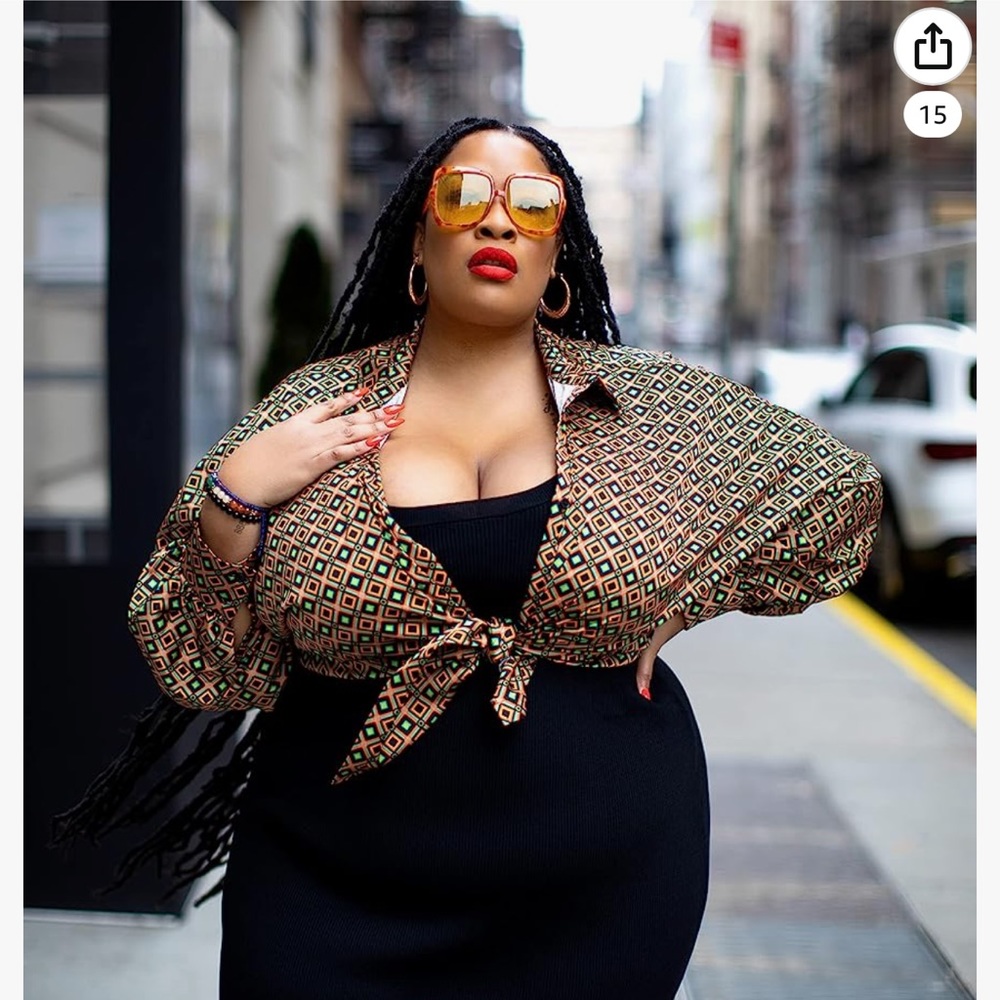 The Drop Women's Geometric Print Dolman Sleeve Tie-Front Blouse by @essiegolden